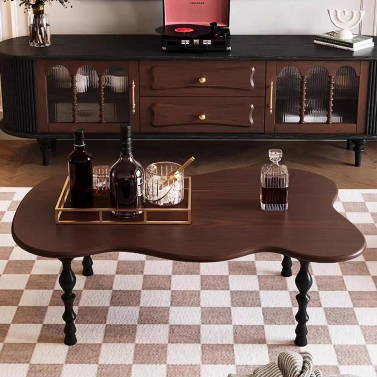 Brown Wood Free Form Coffee Table with Four Legs