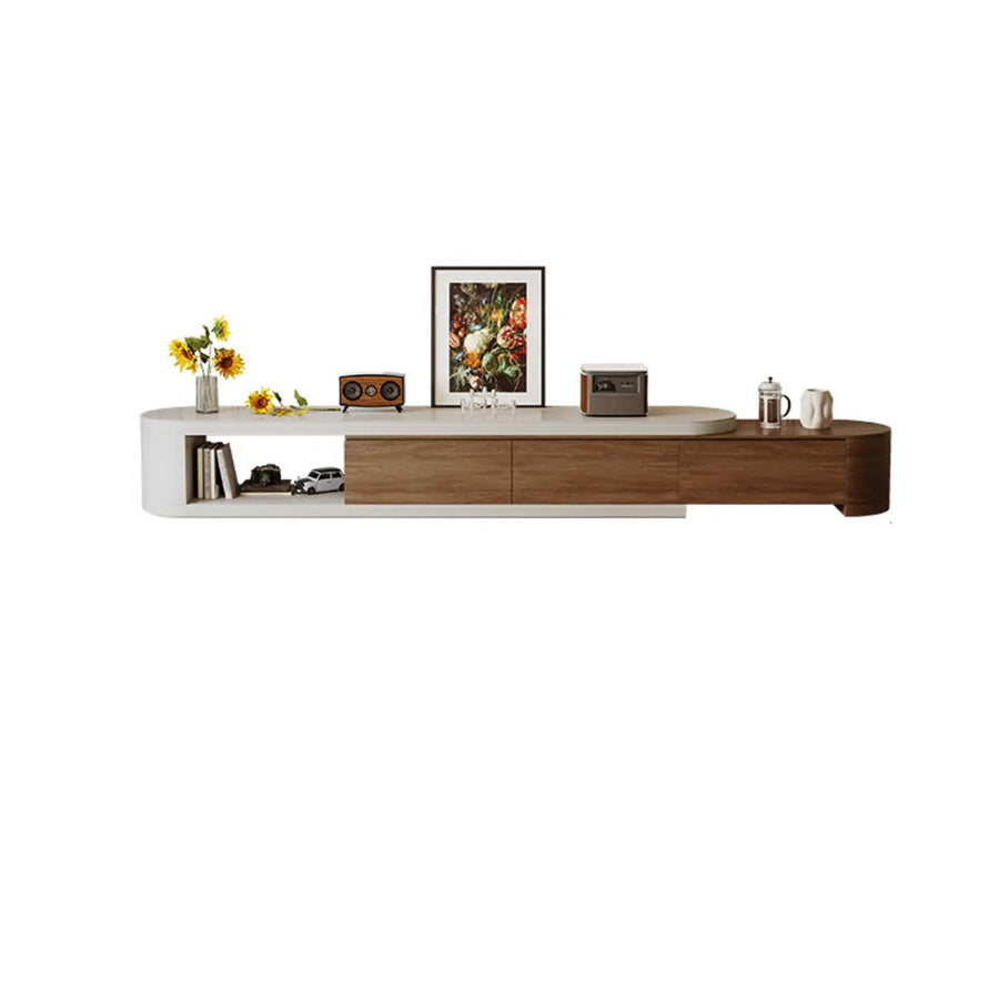 Brown Wood Open Storage Long TV Stand with Drawers