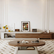 Brown Wood Open Storage Long TV Stand with Drawers