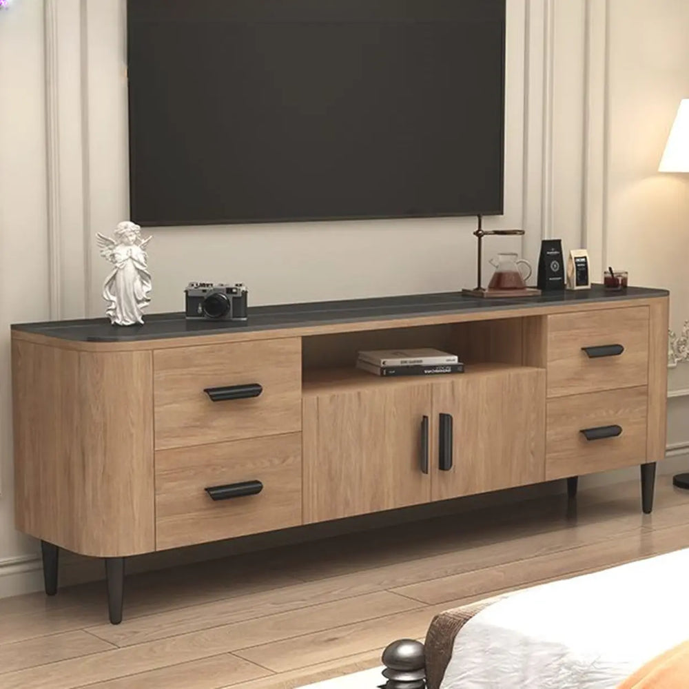 Brown Wooden Drawers Cabinet Rectangular TV Stand