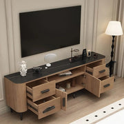 Brown Wooden Drawers Cabinet Rectangular TV Stand