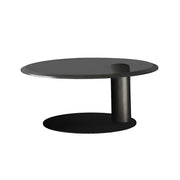 Brown Wooden Tray Top Steel Base Round Coffee Table