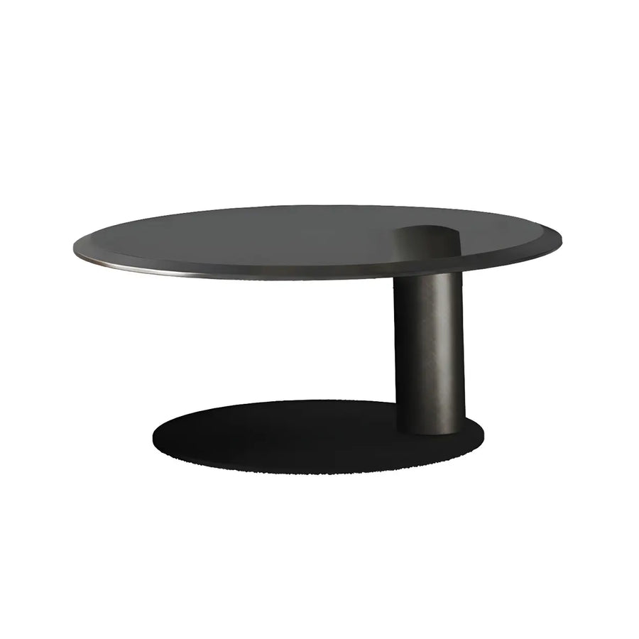 Brown Wooden Tray Top Steel Base Round Coffee Table