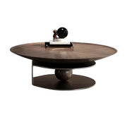 Brown Wooden Tray Top Steel Base Round Coffee Table