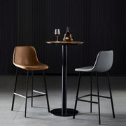 Bucket Leather Seat Low Back Iron Four Legs Bar Stool