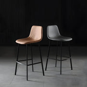 Bucket Leather Seat Low Back Iron Four Legs Bar Stool