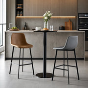 Bucket Leather Seat Low Back Iron Four Legs Bar Stool