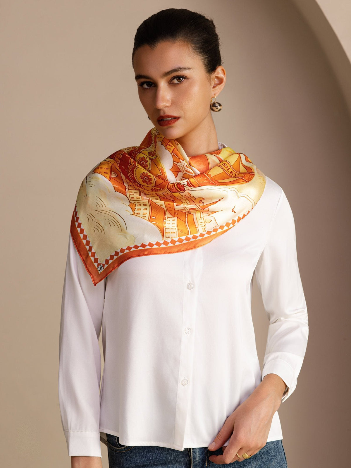 100% Mulberry Silk Hot Air Balloon Pattern Scarf - Size 90x90cm