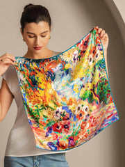 100% Mulberry Silk Oil Painting Square Scarf - Size 53x53cm