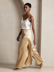 19Momme Silk Fashionable Flowy High-Slit Palazzo Pants