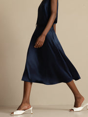 19Momme Silk High-Waist A-Line Midi Skirt with Pockets