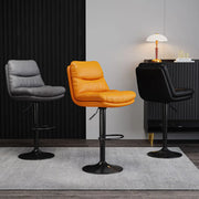 Casual Saddle Orange Leather Swivel Bar Stools with Back