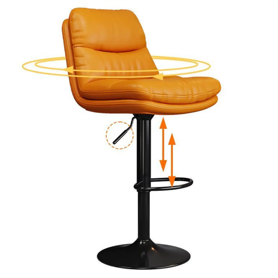 Casual Saddle Orange Leather Swivel Bar Stools with Back
