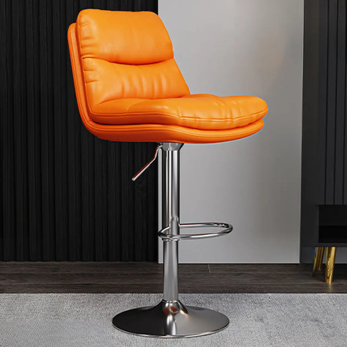 Casual Saddle Orange Leather Swivel Bar Stools with Back