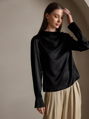 Clearance(US Warehouse) - 19Momme Silk Long Sleeve Boat Neck Blouse