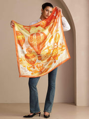 100% Mulberry Silk Hot Air Balloon Pattern Scarf - Size 90x90cm