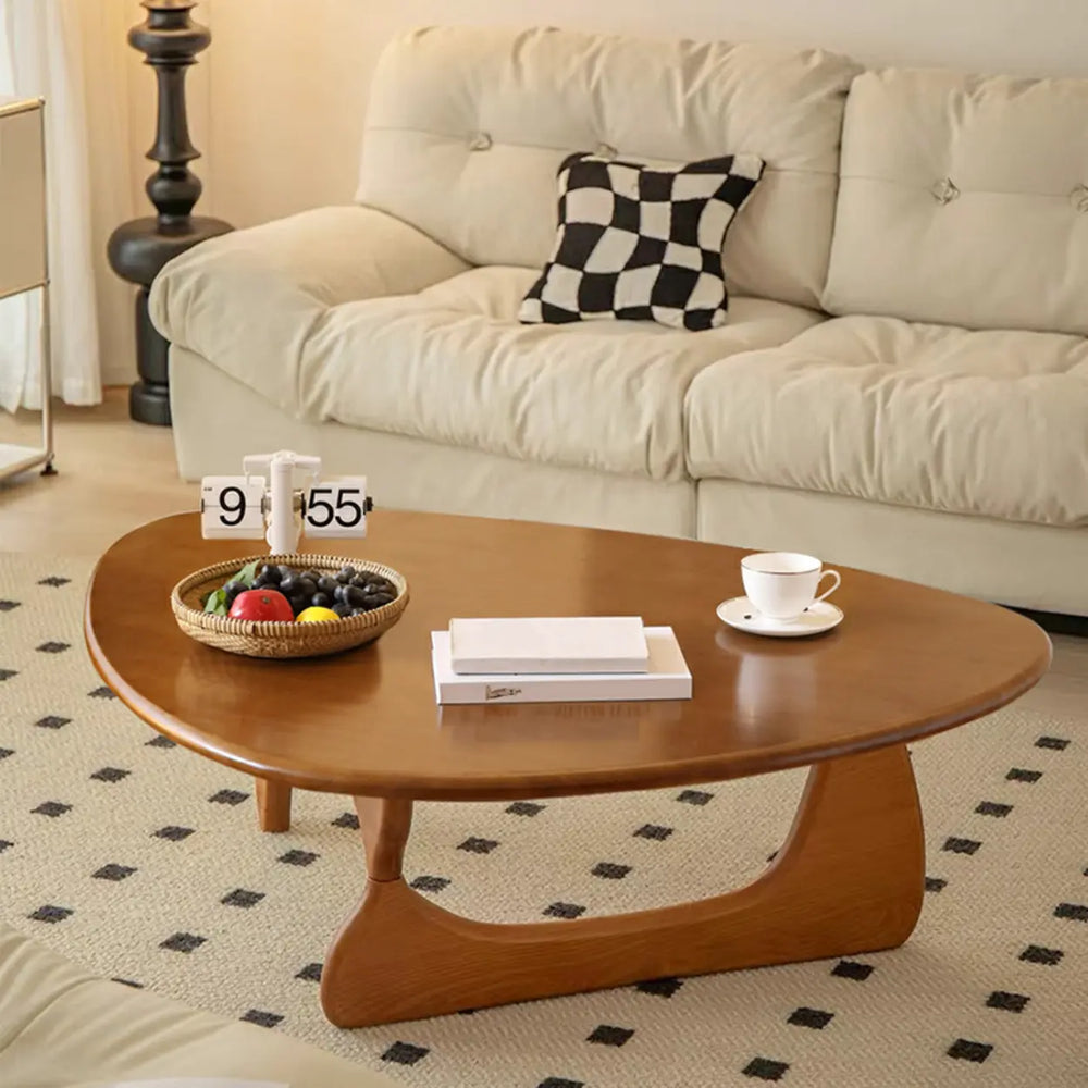 Wood Triangle Coffee Table with Abstract Base
