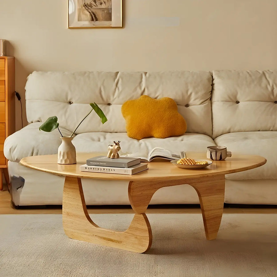 Wood Triangle Coffee Table with Abstract Base