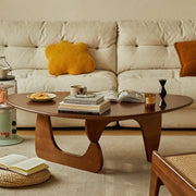 Wood Triangle Coffee Table with Abstract Base