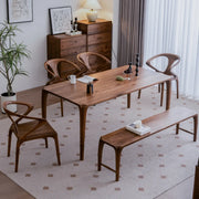 Chic Sculptural Open Low Back Solid Walnut Wood Dining Chair