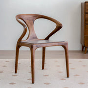 Chic Sculptural Open Low Back Solid Walnut Wood Dining Chair