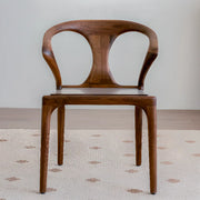 Chic Sculptural Open Low Back Solid Walnut Wood Dining Chair