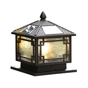 Chinese Black Pavilion Square Outdoor Solar Post Pillar Light