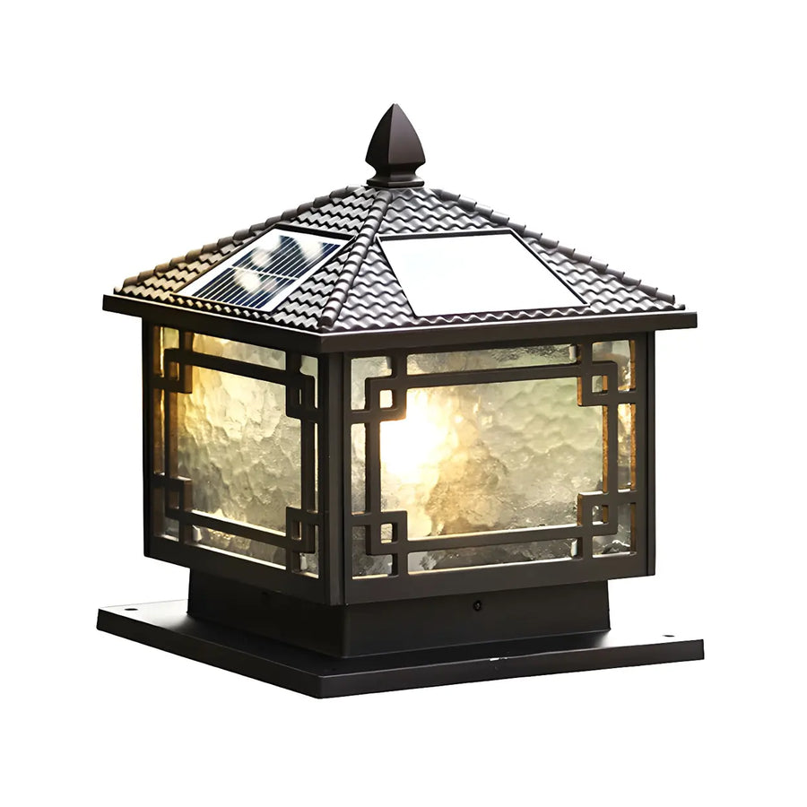Chinese Black Pavilion Square Outdoor Solar Post Pillar Light