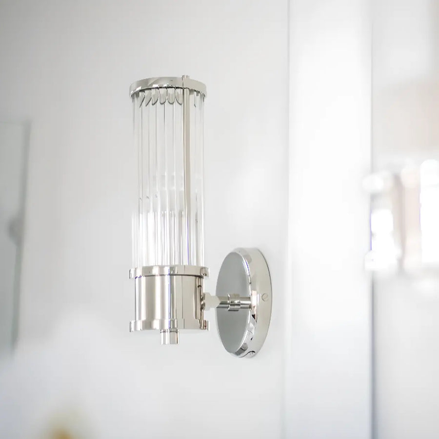 Chrome Finish Modern Glass Cylindrical Vanity Sconce