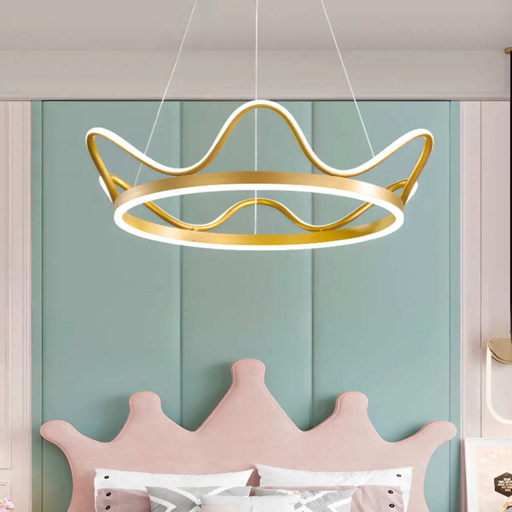 Circle Crown Metal Gold Acrylic LED Bedroom Chandelier
