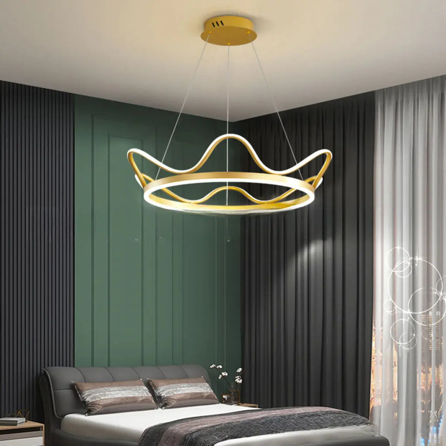 Circle Crown Metal Gold Acrylic LED Bedroom Chandelier