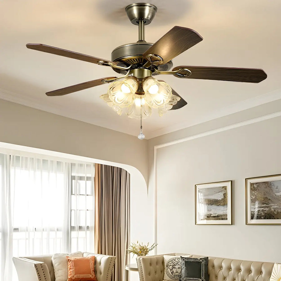Classic 5 Blades Bronze Flower Ceiling Fan with Lights