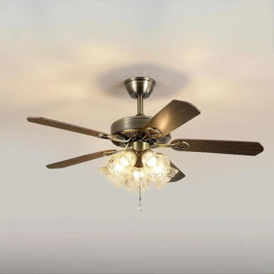 Classic 5 Blades Bronze Flower Ceiling Fan with Lights