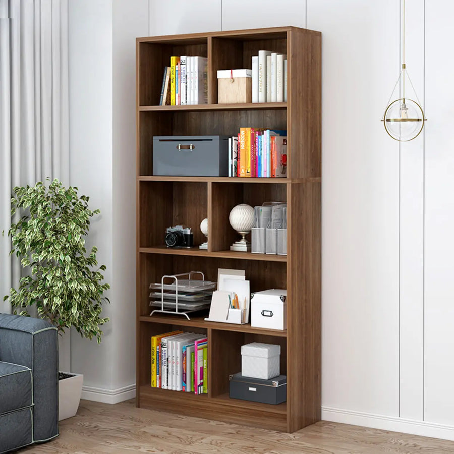 Classic 5-Shelf Oak Finish Wooden Tall Bookcase Brown