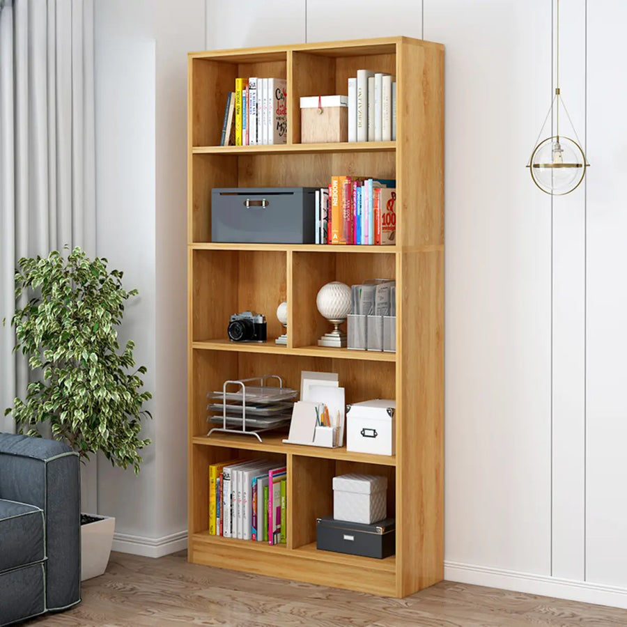 Classic 5-Shelf Oak Finish Wooden Tall Bookcase Brown