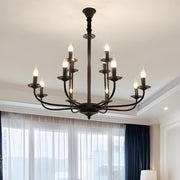 Classic Black Iron Candle Living Room Pendant Chandelier
