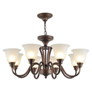 Classic Bronze Curved Arms Round Frosted Glass Chandelier