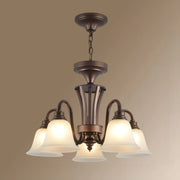 Classic Bronze Curved Arms Round Frosted Glass Chandelier