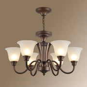 Classic Bronze Curved Arms Round Frosted Glass Chandelier