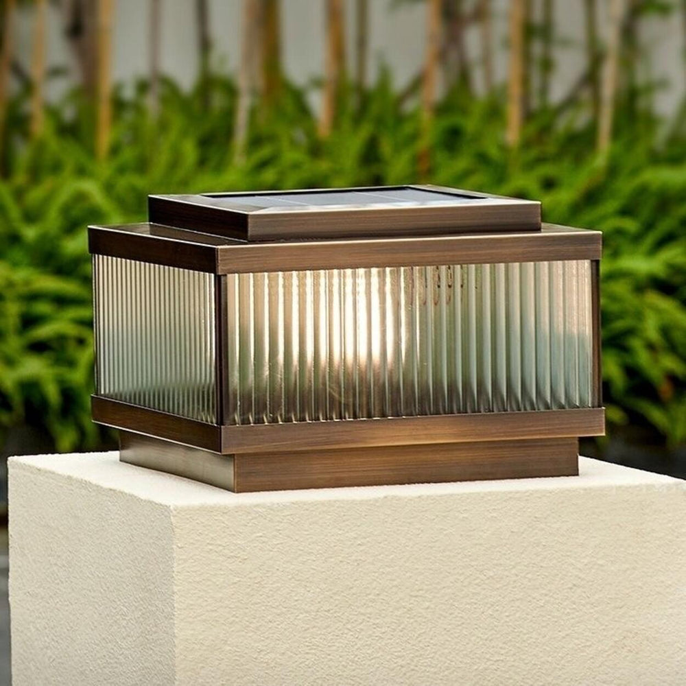 Classic Bronze Solar Ribbed Glass Outdoor Pillar Light