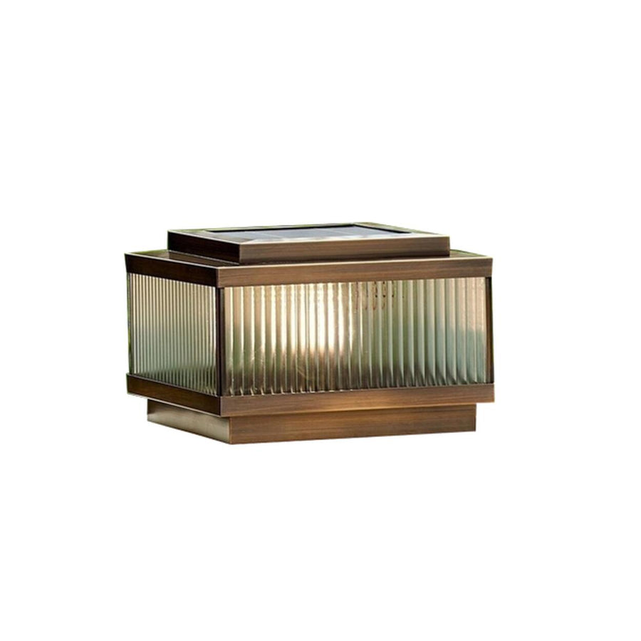 Classic Bronze Solar Ribbed Glass Outdoor Pillar Light