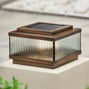 Classic Bronze Solar Ribbed Glass Outdoor Pillar Light