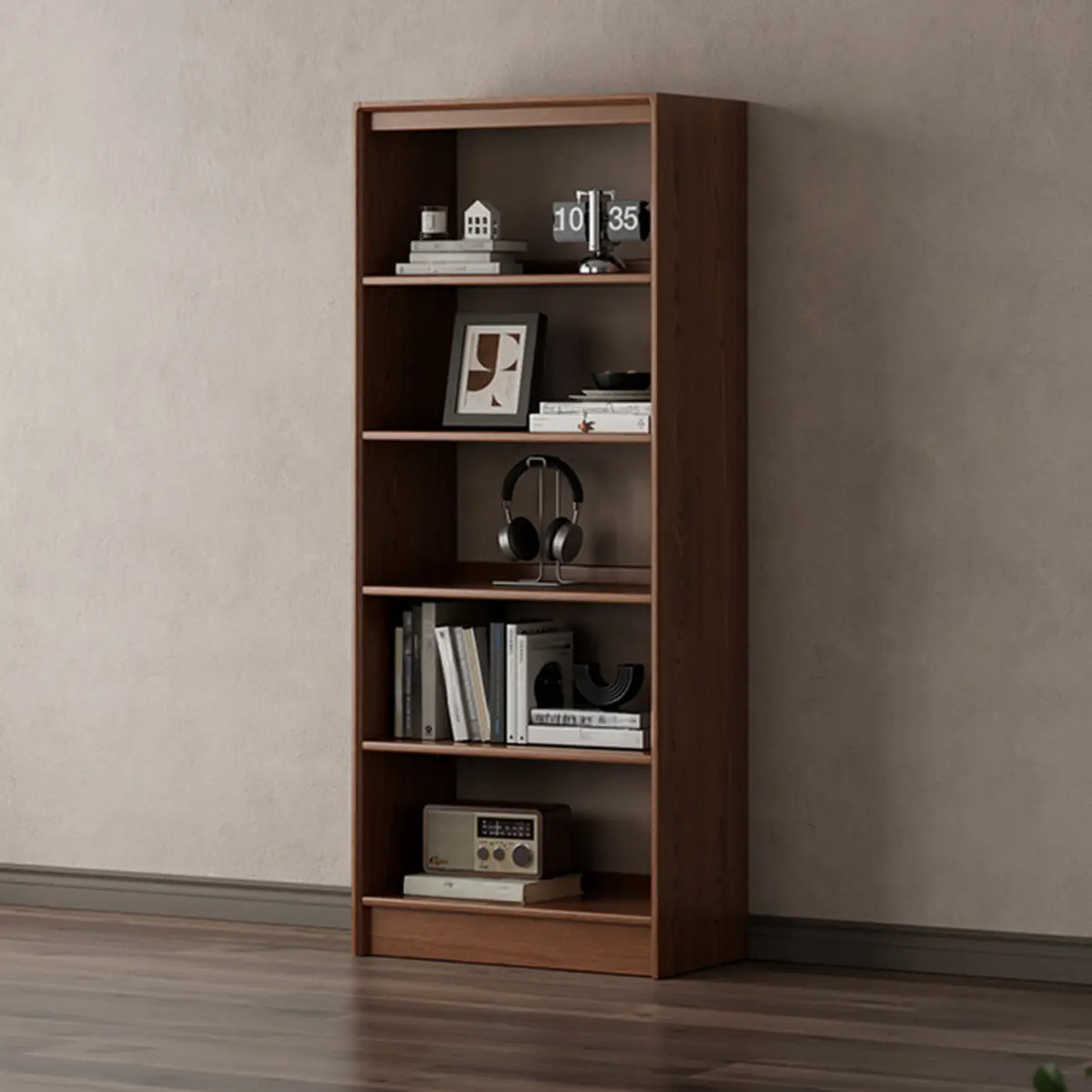 Classic Brown Wood Vertical Bookshelf with Drawers