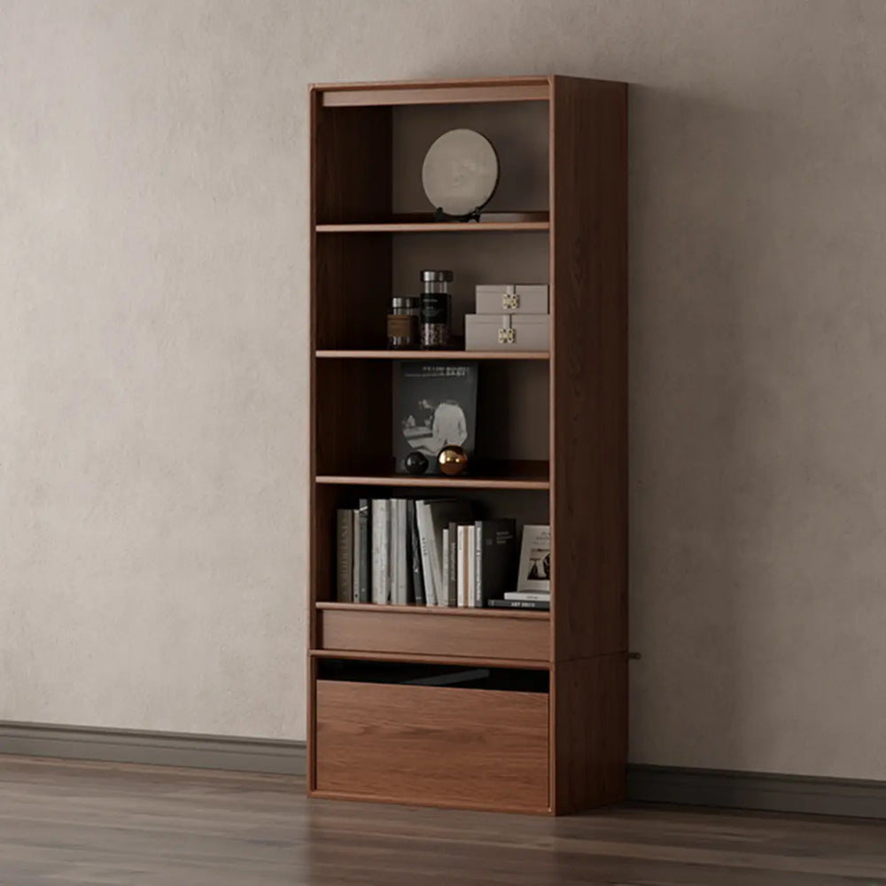 Classic Brown Wood Vertical Bookshelf with Drawers