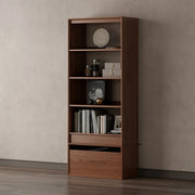 Classic Brown Wood Vertical Bookshelf with Drawers