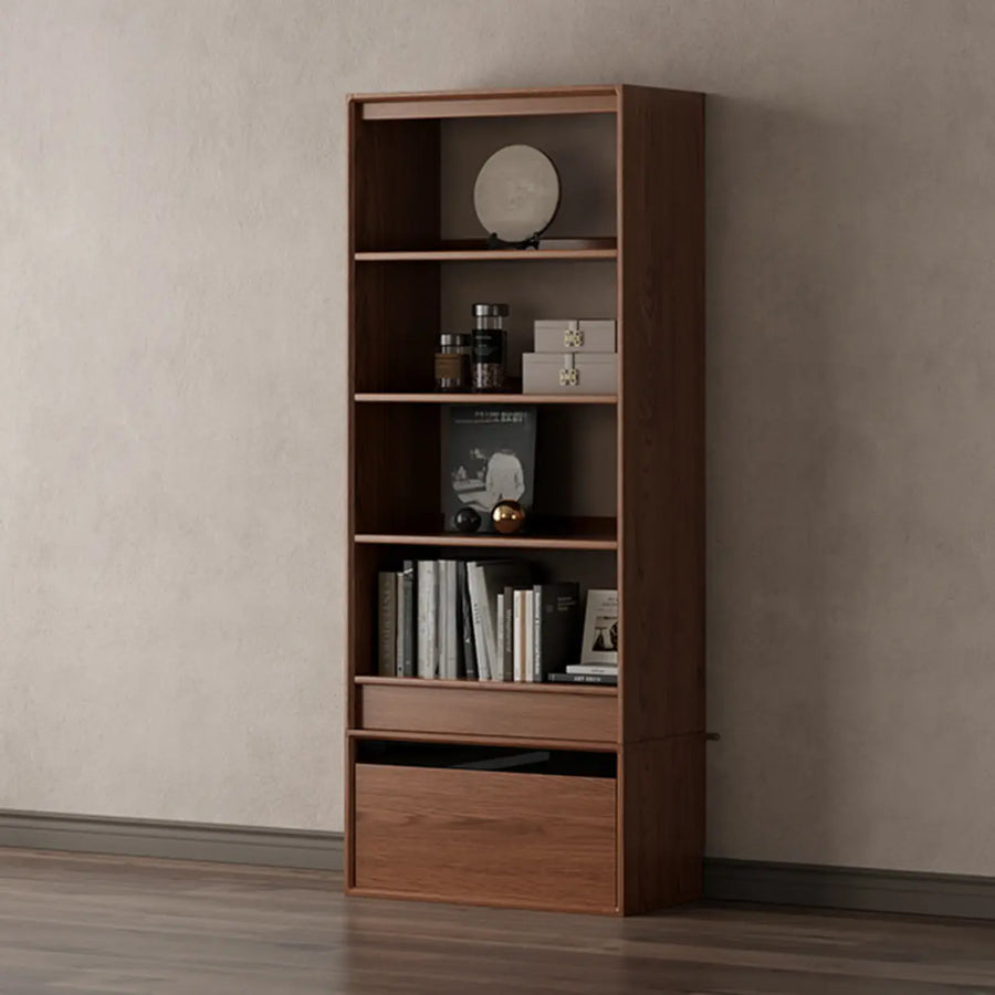 Classic Brown Wood Vertical Bookshelf with Drawers