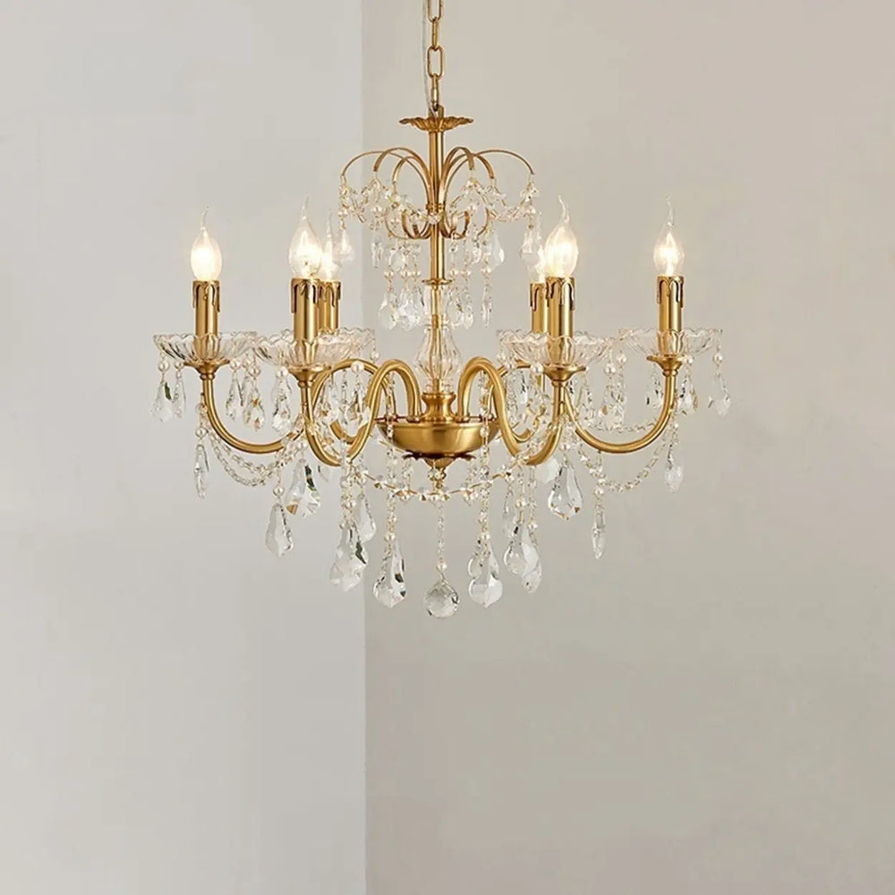 Classic Elegant Candle Gold Clear Crystal Bedroom Chandelier