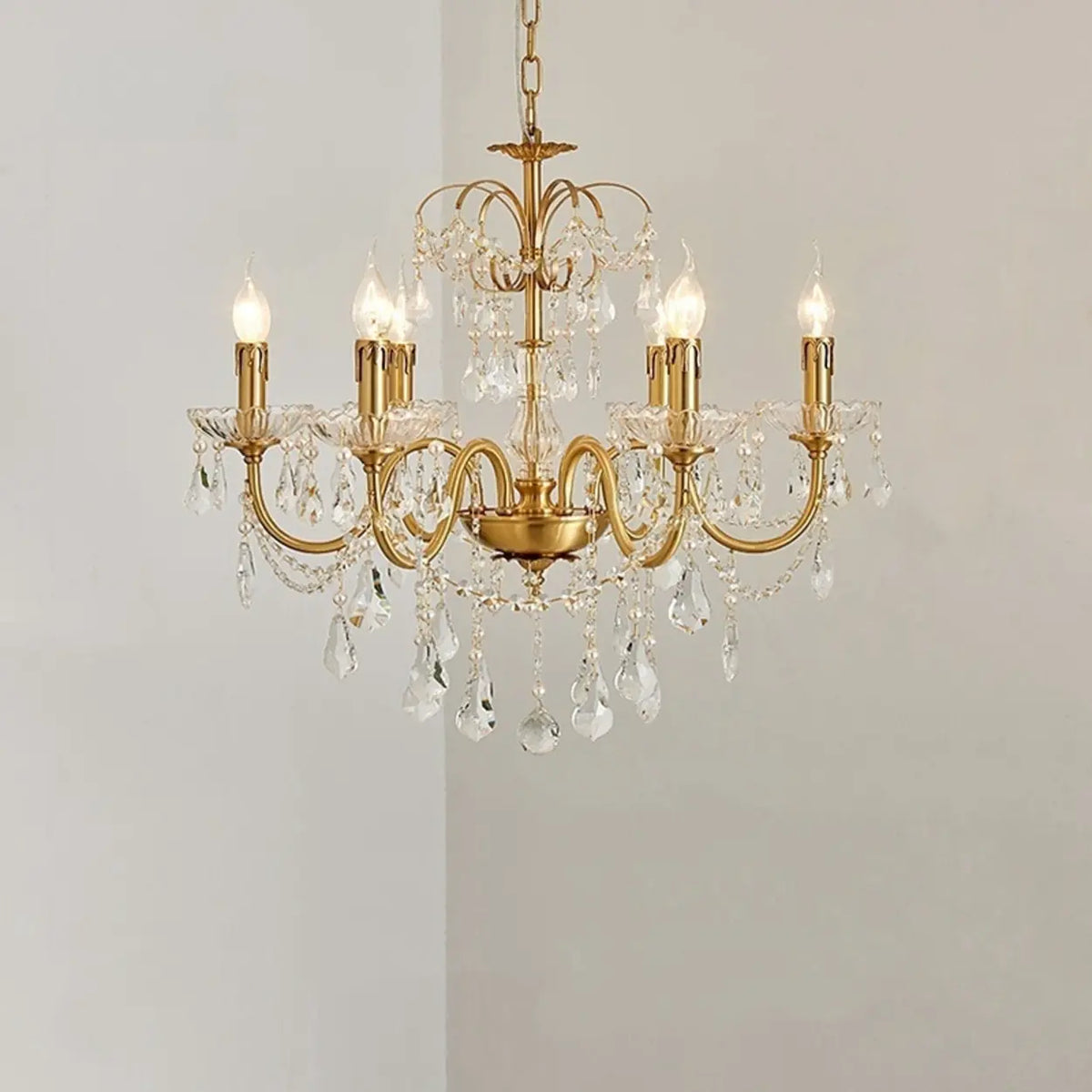 Classic Elegant Candle Gold Clear Crystal Bedroom Chandelier