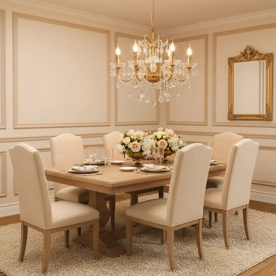 Classic Elegant Candle Gold Clear Crystal Bedroom Chandelier