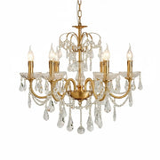 Classic Elegant Candle Gold Clear Crystal Bedroom Chandelier